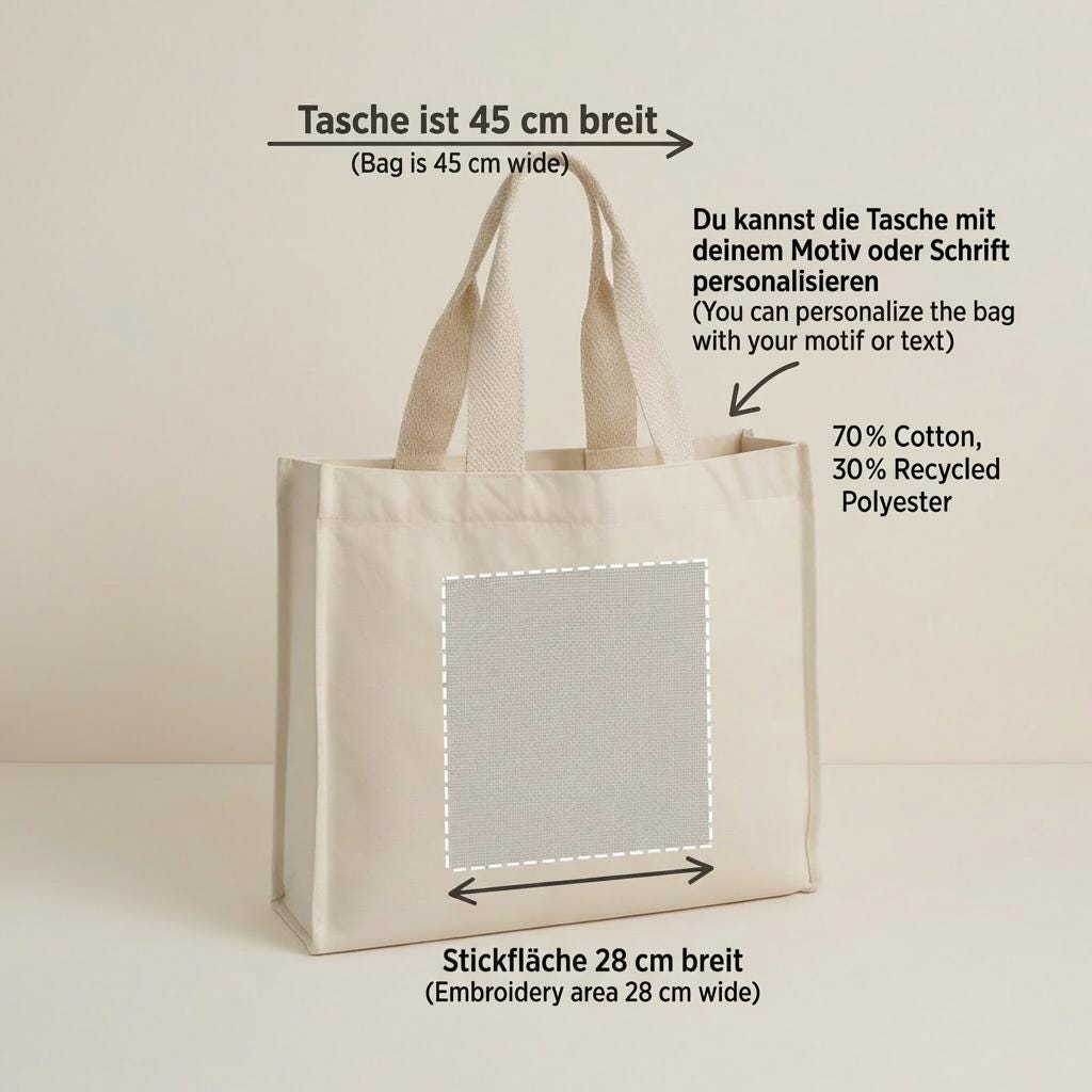 Personalisierte Canvas Tasche mit Wunschlogo & Text | Nachhaltiger Shopper aus Recycelter Baumwolle | Individuelles Geschenk | Handle Bag